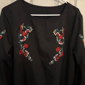 A-line Dress With Red Floral Embroidery Designs